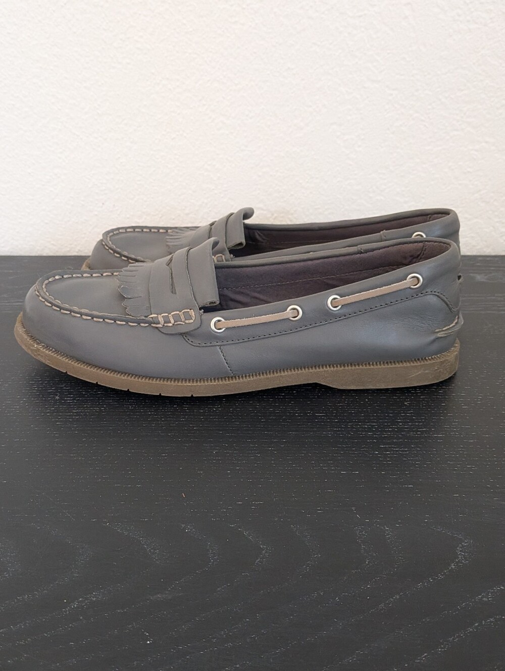 NWOB Sperry‎ Conway Kiltie Loafers Gray Leather Flats Casual Preppy Size 8.5